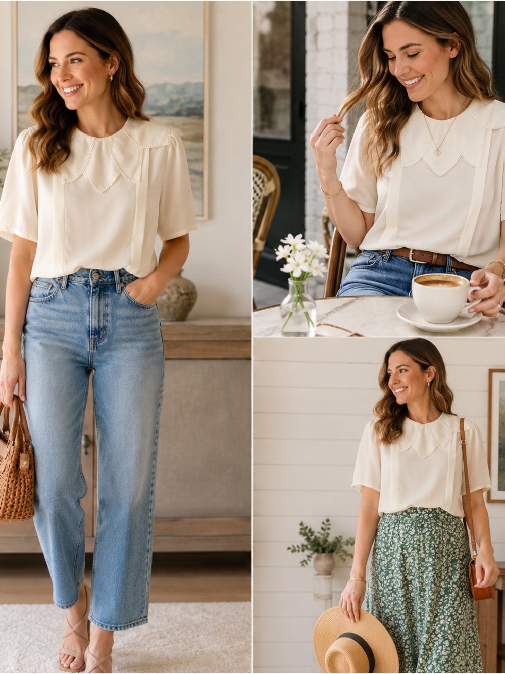 Joseph II Vintage Ivory Scalloped Peter Pan Collar Blouse | Cottagecore Coquette